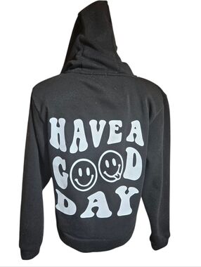Angel Cult Have A Good Day Black Graphic Cropped ZIP up Hoodie